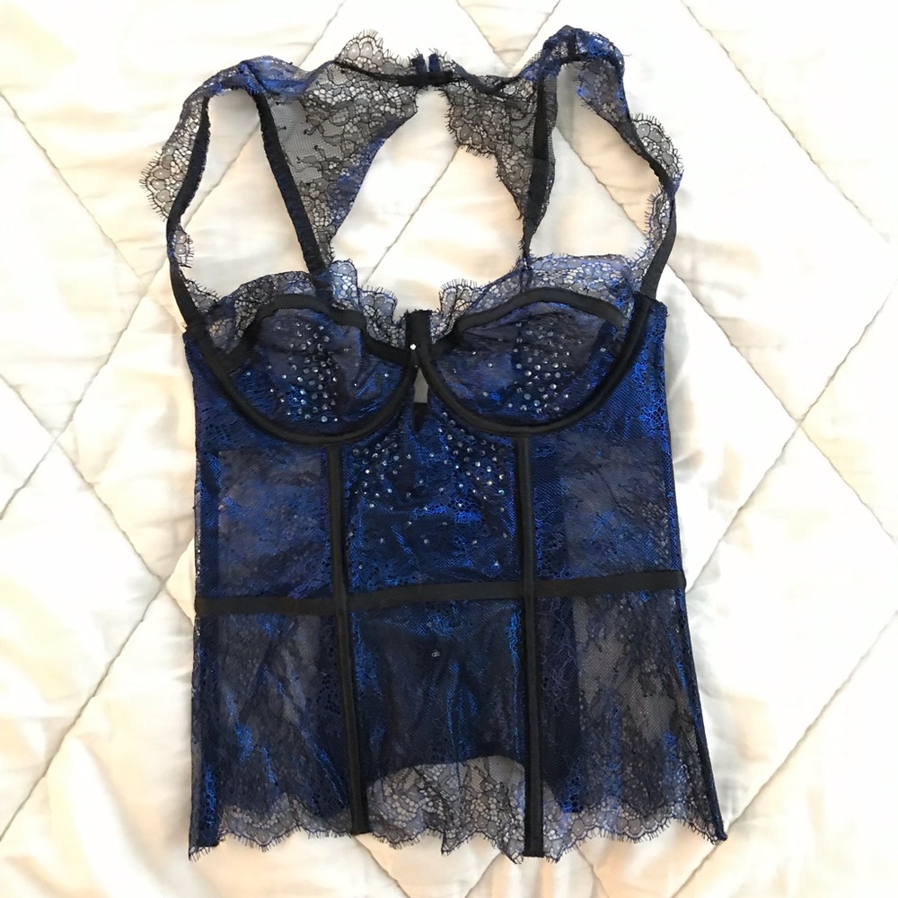Victoria Secret Lace corset with gems navy & black